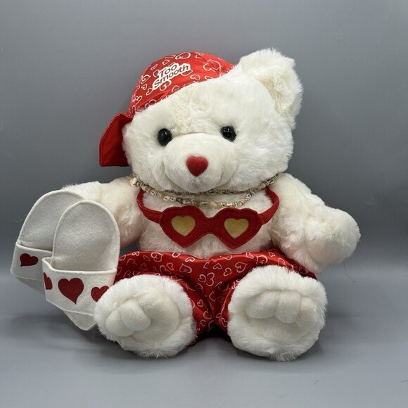 Vintage Valentine Teddy Bear Plush "Too Smooth" Hat Slippers 16" - Picture 1 of 8